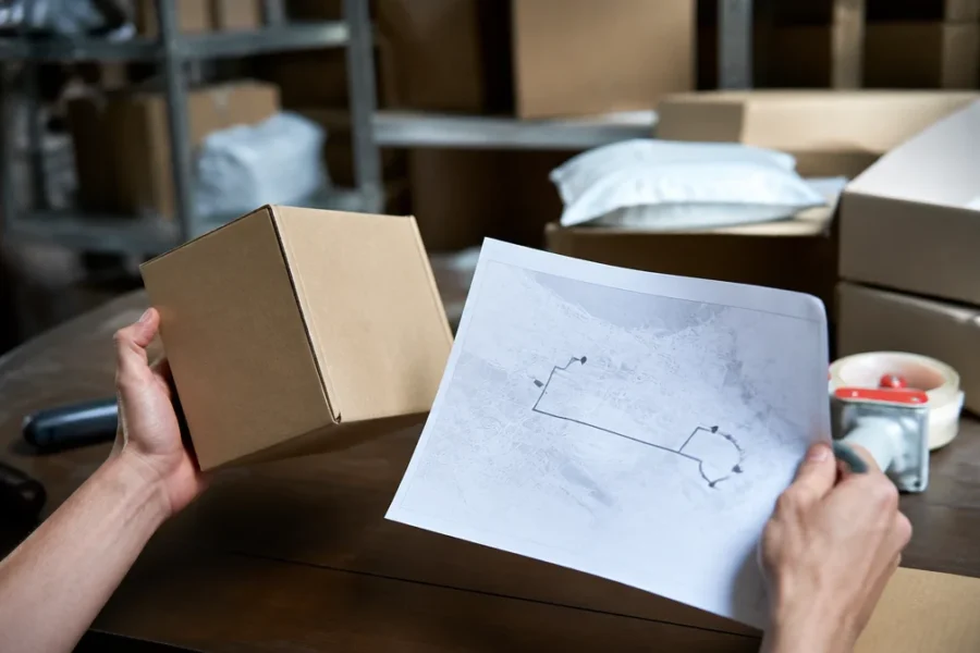 Inspección cercana de ruta física dentro de mesa de embalaje con materiales funcionales para inspeccionar y contrastar señales observables, priorizando
